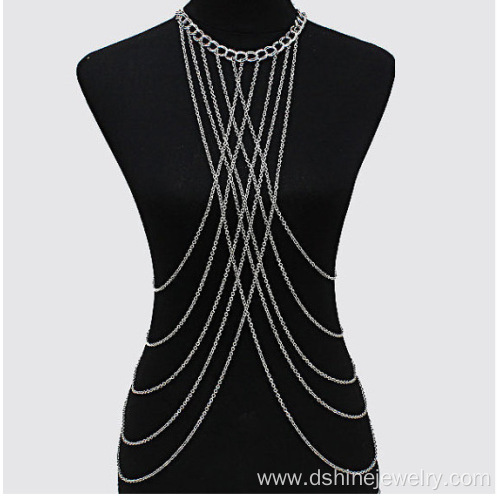 Vintage Cross Harness Body Chain Necklace Multi Strand Chain